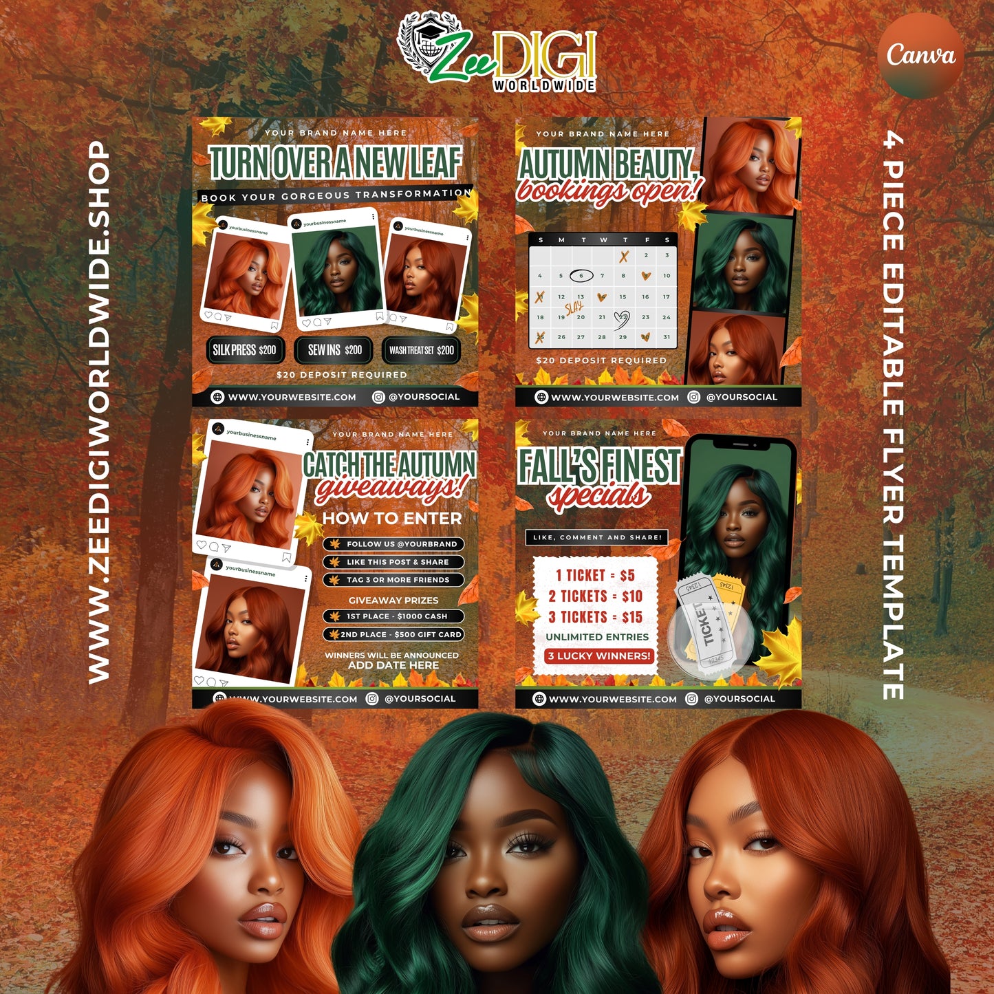 Catch the Fall Fever: 4-Piece Autumn Beauty Flyer Set – Perfect for Seasonal Marketing!